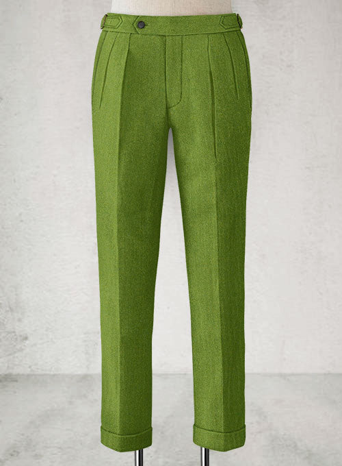 Melange Parrot Green Highland Tweed Trousers - StudioSuits