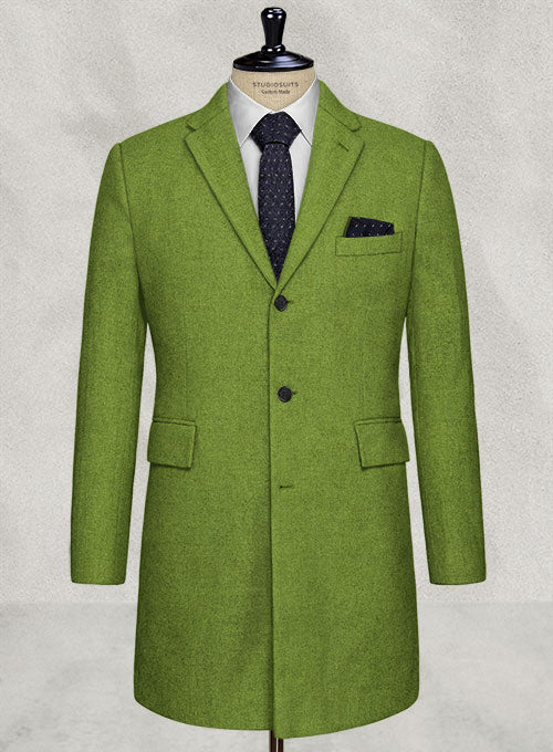 Melange Parrot Green Tweed Overcoat - StudioSuits