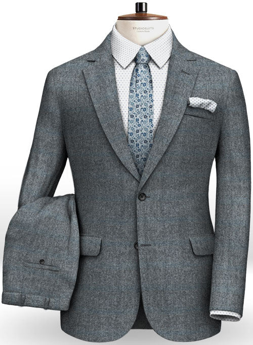 Milan Blue Feather Tweed Suit - StudioSuits
