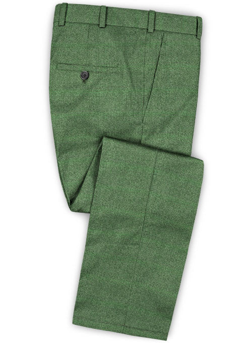 Milan Green Feather Tweed Pants - StudioSuits