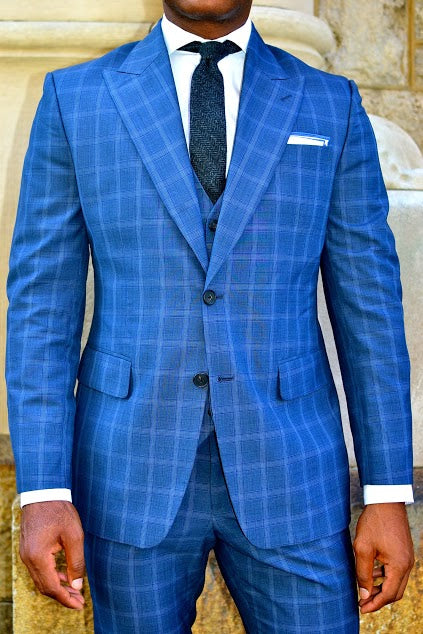 Napolean Blue Checks Wool Suit - StudioSuits