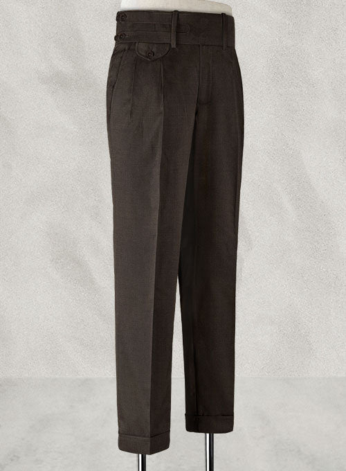 Napolean Dark Brown Double Gurkha Wool Trousers - StudioSuits