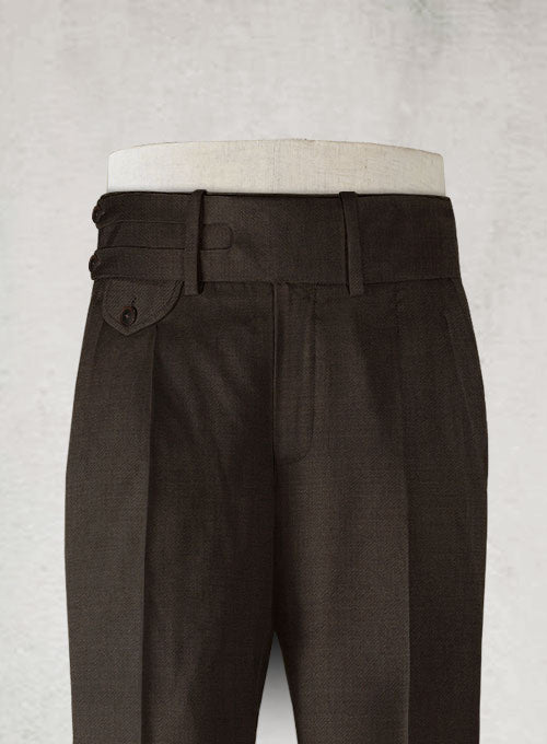 Napolean Dark Brown Double Gurkha Wool Trousers - StudioSuits