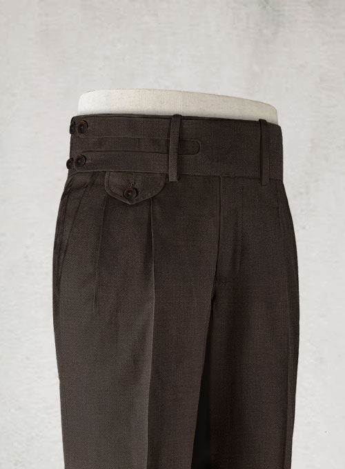 Napolean Dark Brown Double Gurkha Wool Trousers - StudioSuits