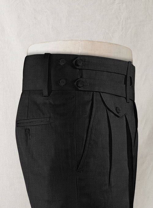 Napolean Dark Charcoal Double Gurkha Wool Trousers - StudioSuits