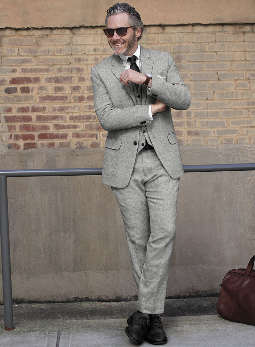 Naples Light Gray Tweed Suit - StudioSuits