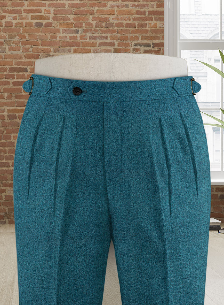 Naples Teal Blue Highland Tweed Trousers - StudioSuits