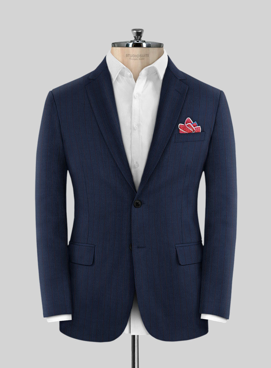 Napolean Kara Stripe Blue Wool Jacket - StudioSuits