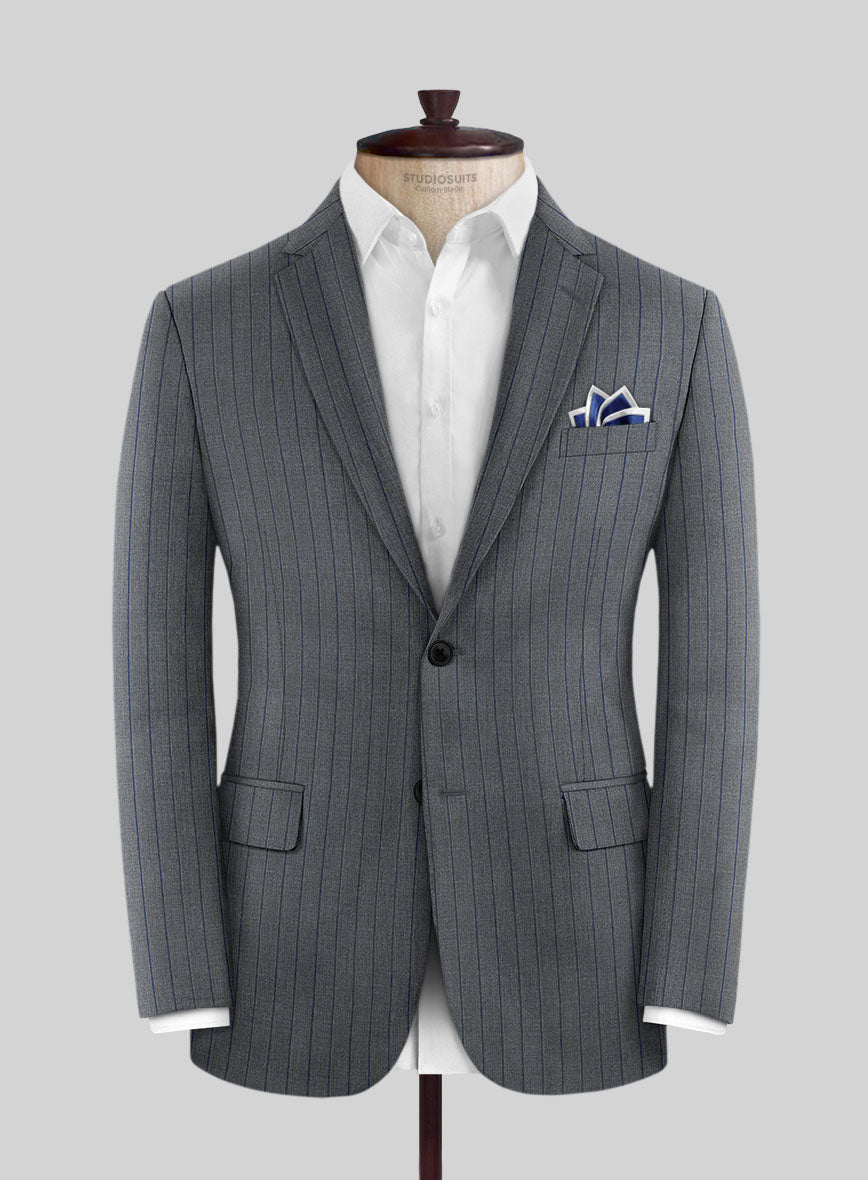 Napolean Kara Stripe Gray Wool Jacket - StudioSuits