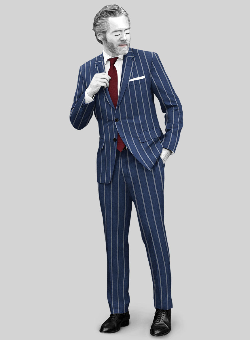 Napolean Zole Stripe Blue Wool Suit - StudioSuits