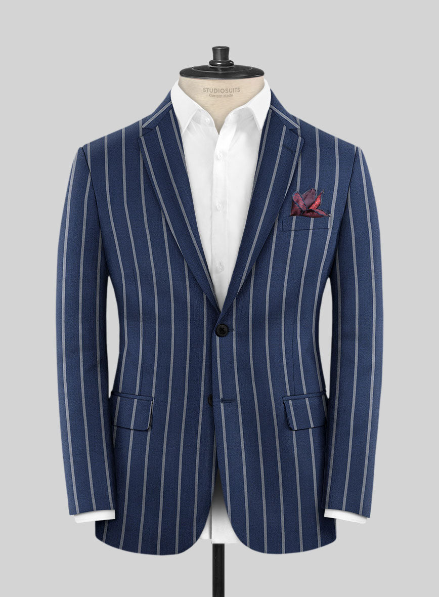 Napolean Zole Stripe Blue Wool Suit - StudioSuits