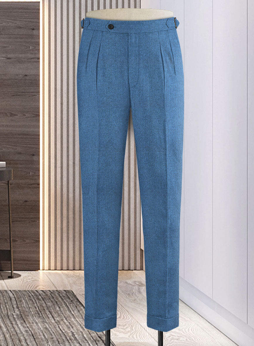 Naples Saga Blue Highland Tweed Trousers - StudioSuits