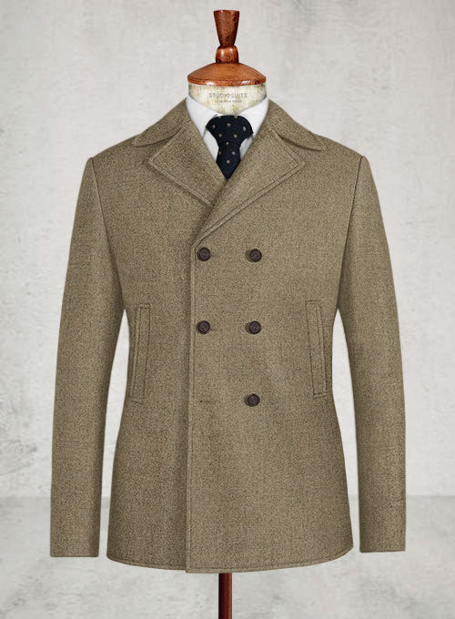 Naples Melange Brown Tweed Pea Coat - StudioSuits