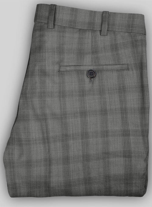 Napolean Metro Lt Gray Checks Wool Pants - StudioSuits