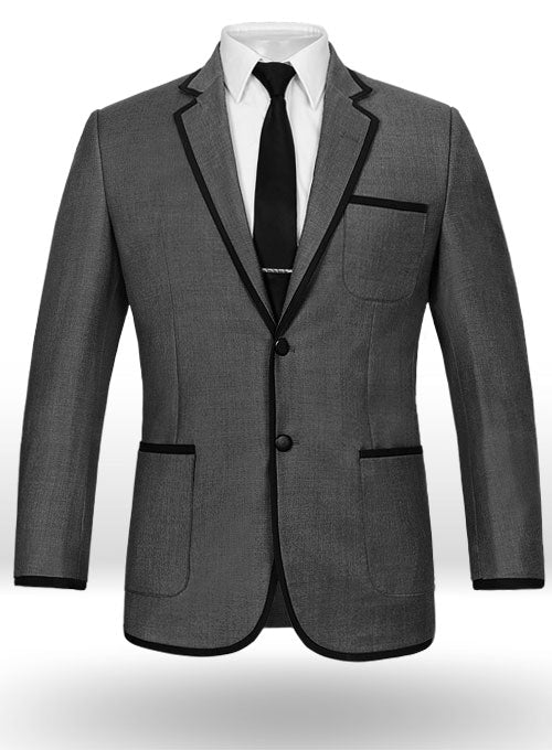 Napolean Mid Charcoal Wool Jacket - Black Trims - StudioSuits