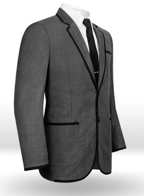 Napolean Mid Charcoal Wool Jacket - Black Trims - StudioSuits