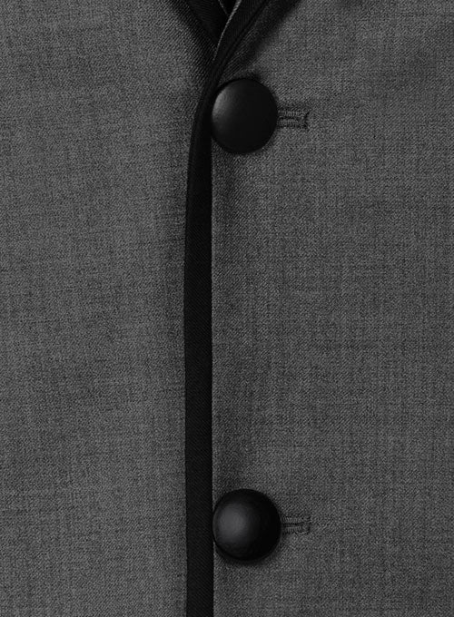 Napolean Mid Charcoal Wool Jacket - Black Trims - StudioSuits