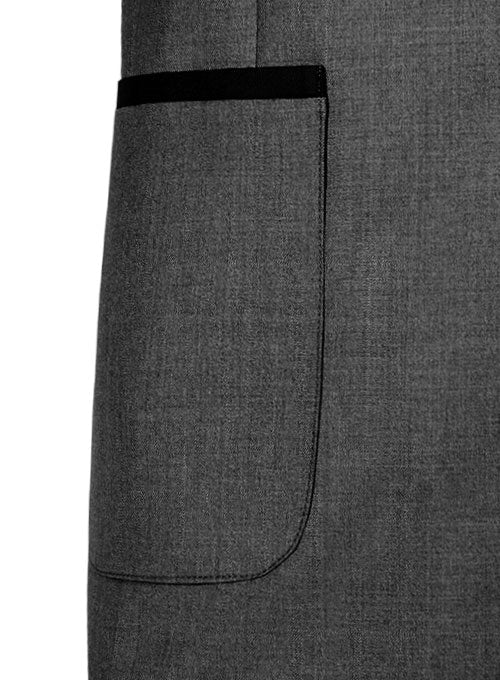 Napolean Mid Charcoal Wool Jacket - Black Trims - StudioSuits