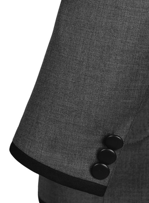 Napolean Mid Charcoal Wool Jacket - Black Trims - StudioSuits