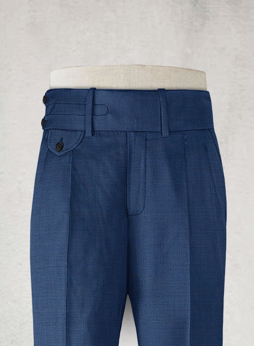 Napolean Nailhead Blue Double Gurkha Wool Trousers - StudioSuits