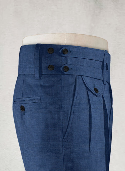 Napolean Nailhead Blue Double Gurkha Wool Trousers - StudioSuits