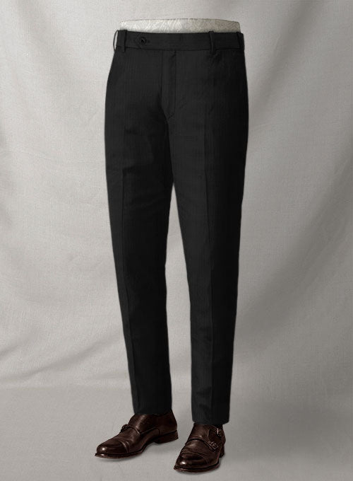 Napolean Black Herringbone Wool Pants - StudioSuits
