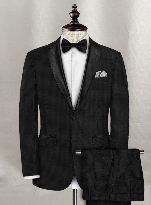 Napolean Black Square Wool Tuxedo Suit - StudioSuits