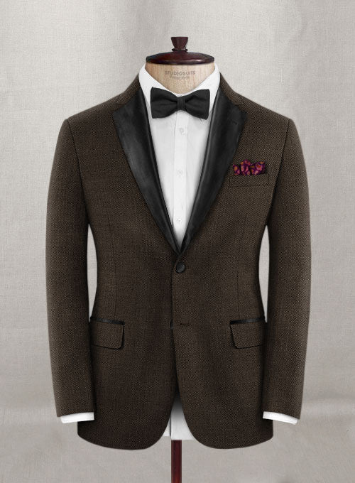 Napolean Brown Birdseye Wool Tuxedo Suit - StudioSuits
