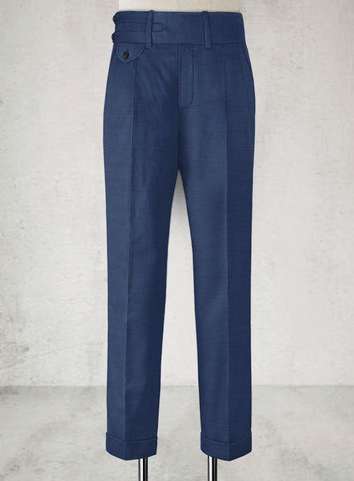 Napolean Cosmo Blue Double Gurkha Wool Trousers - StudioSuits
