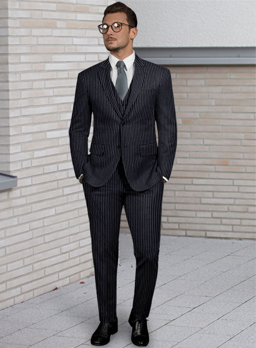 Napolean Dark Blue Stripe Wool Suit - StudioSuits