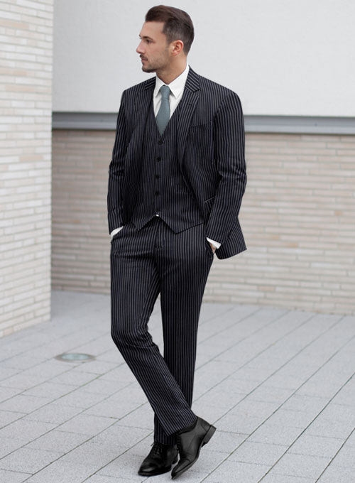 Napolean Dark Blue Stripe Wool Suit - StudioSuits