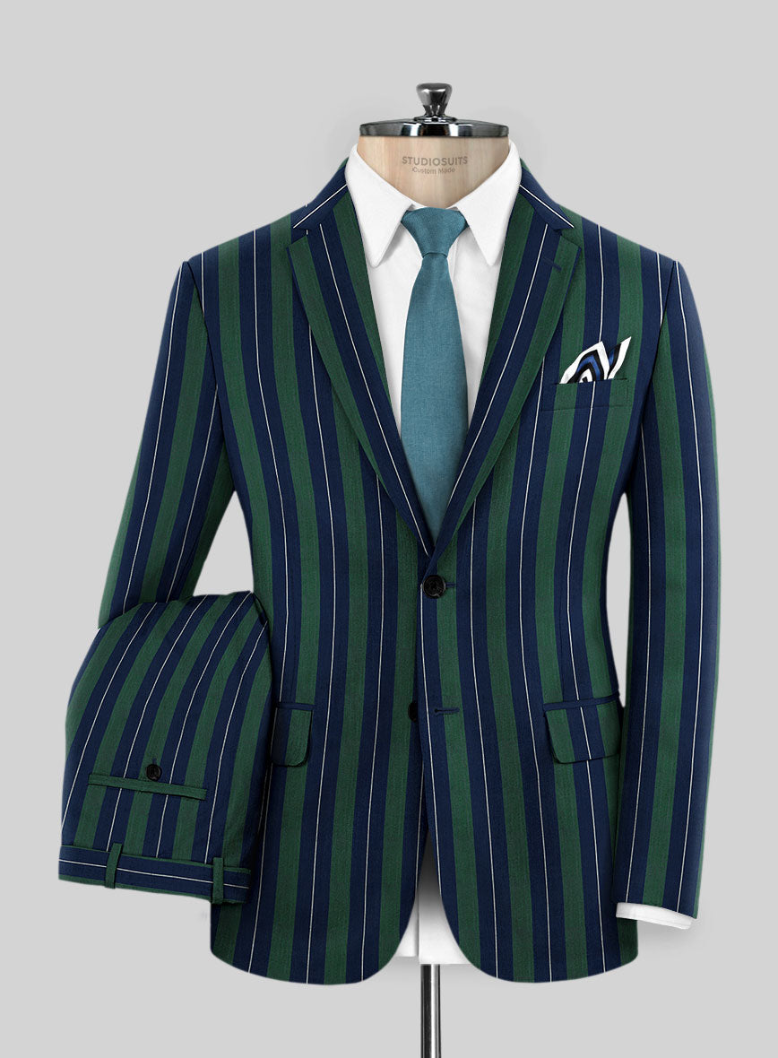Napolean Izzaro Stripe Green Blue Wool Suit - StudioSuits