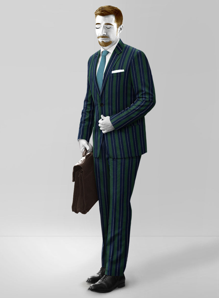 Napolean Izzaro Stripe Green Blue Wool Suit - StudioSuits