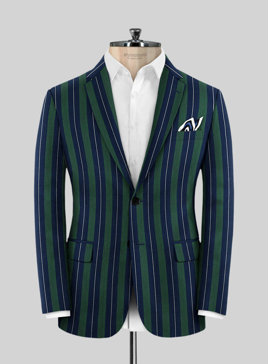 Napolean Izzaro Stripe Green Blue Wool Suit - StudioSuits