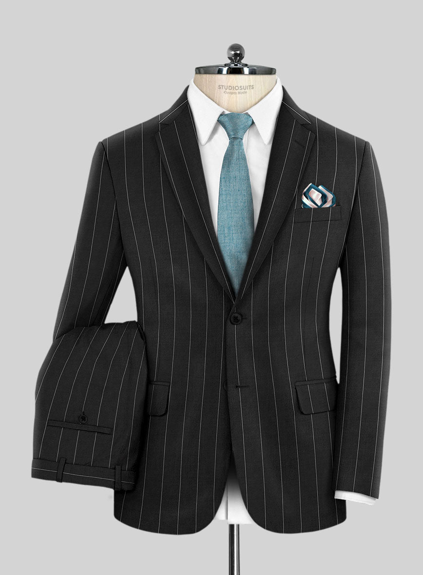 Napolean Wide Stripe Black Wool Suit - StudioSuits