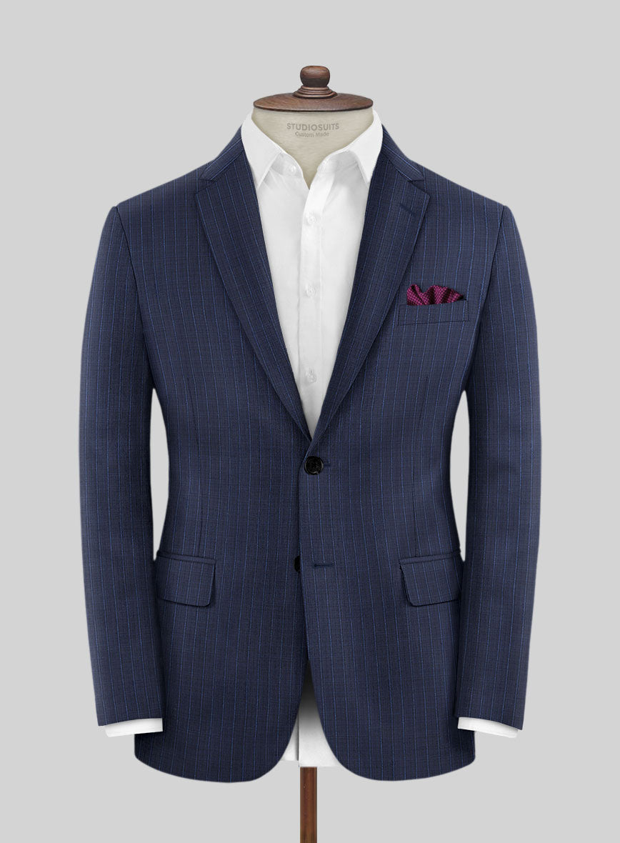 Napolean Argio Stripe Ink Blue Wool Jacket - StudioSuits