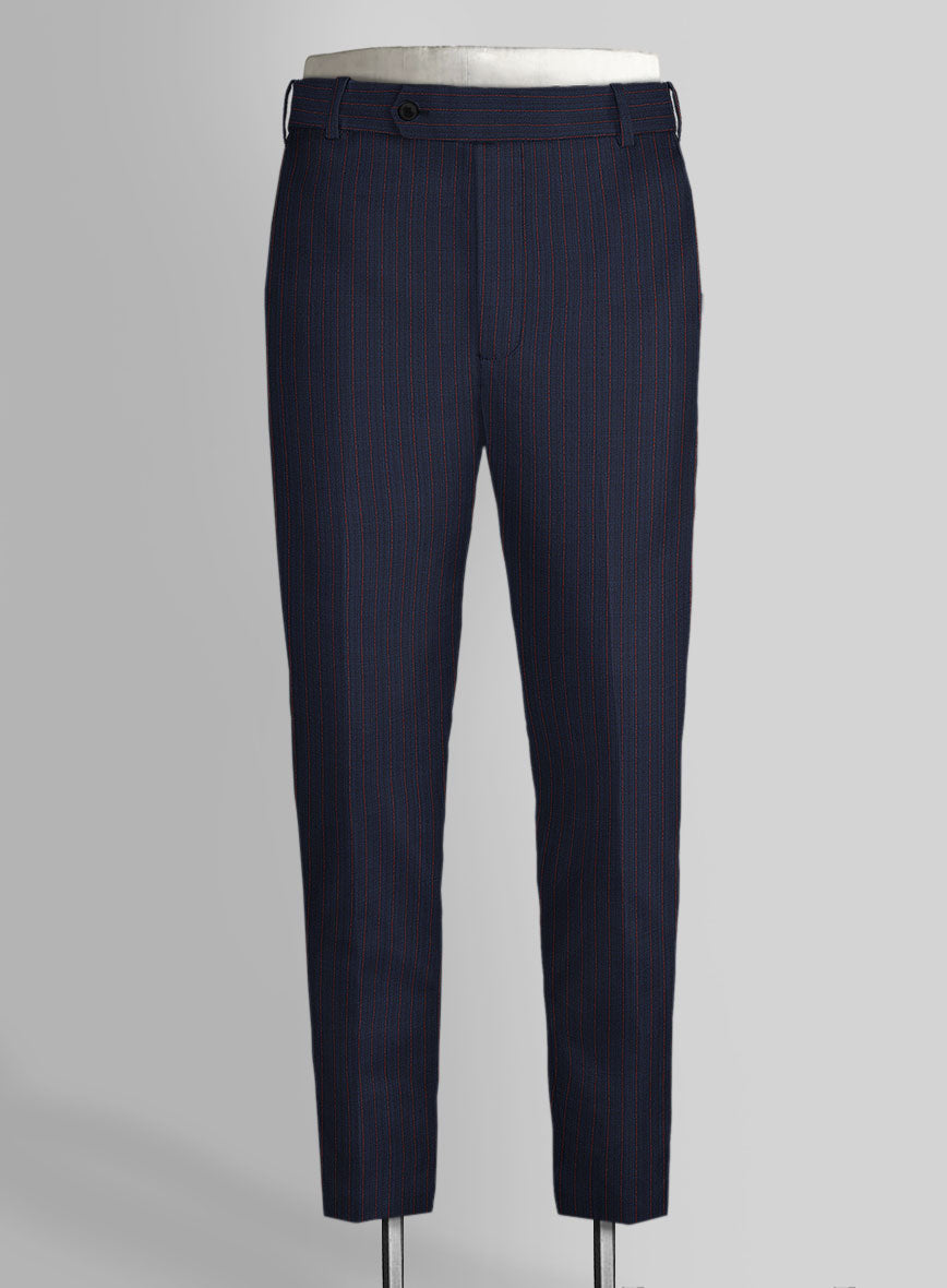 Napolean Argio Stripe Dark Blue Wool Pants - StudioSuits