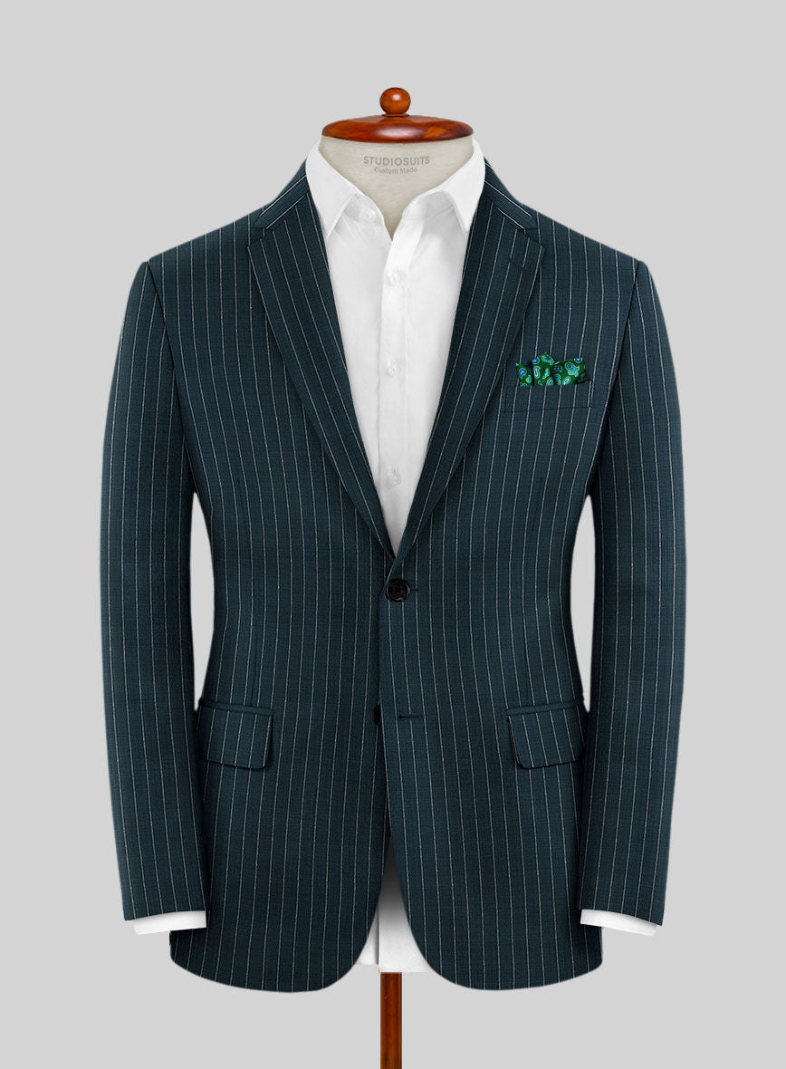 Napolean Argio Stripe Prussian Blue Wool Jacket - StudioSuits