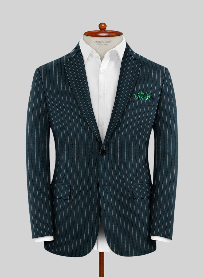 Napolean Argio Stripe Prussian Blue Wool Suit - StudioSuits
