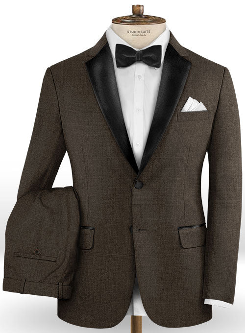 Napolean Sharkskin Dark Brown Wool Tuxedo Suit - StudioSuits