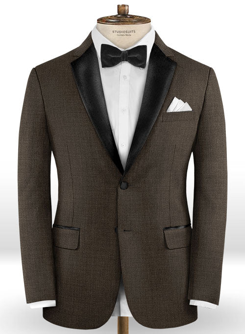 Napolean Sharkskin Dark Brown Wool Tuxedo Suit - StudioSuits