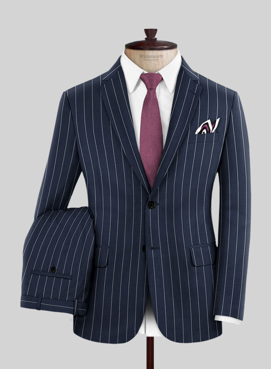 Napolean Ikel Stripe Space Blue Wool Suit - StudioSuits