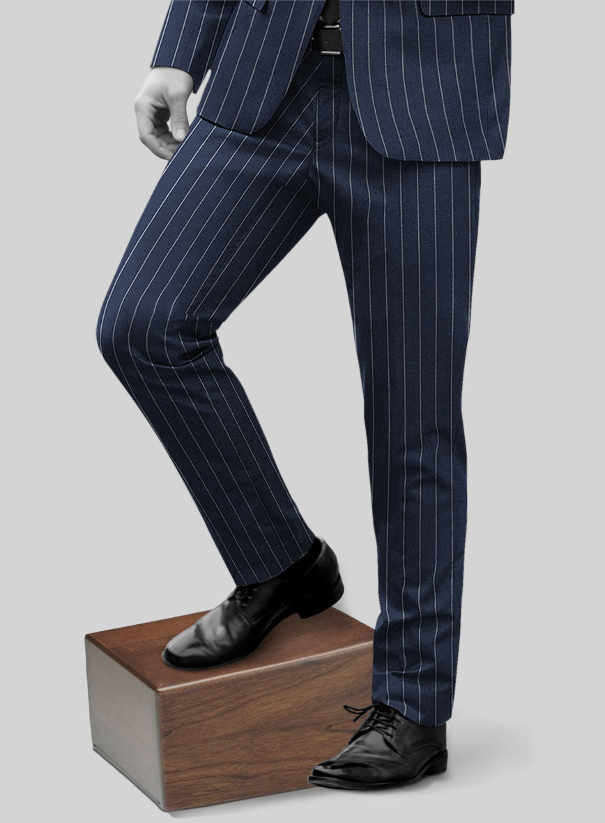 Napolean Ikel Stripe Space Blue Wool Pants - StudioSuits