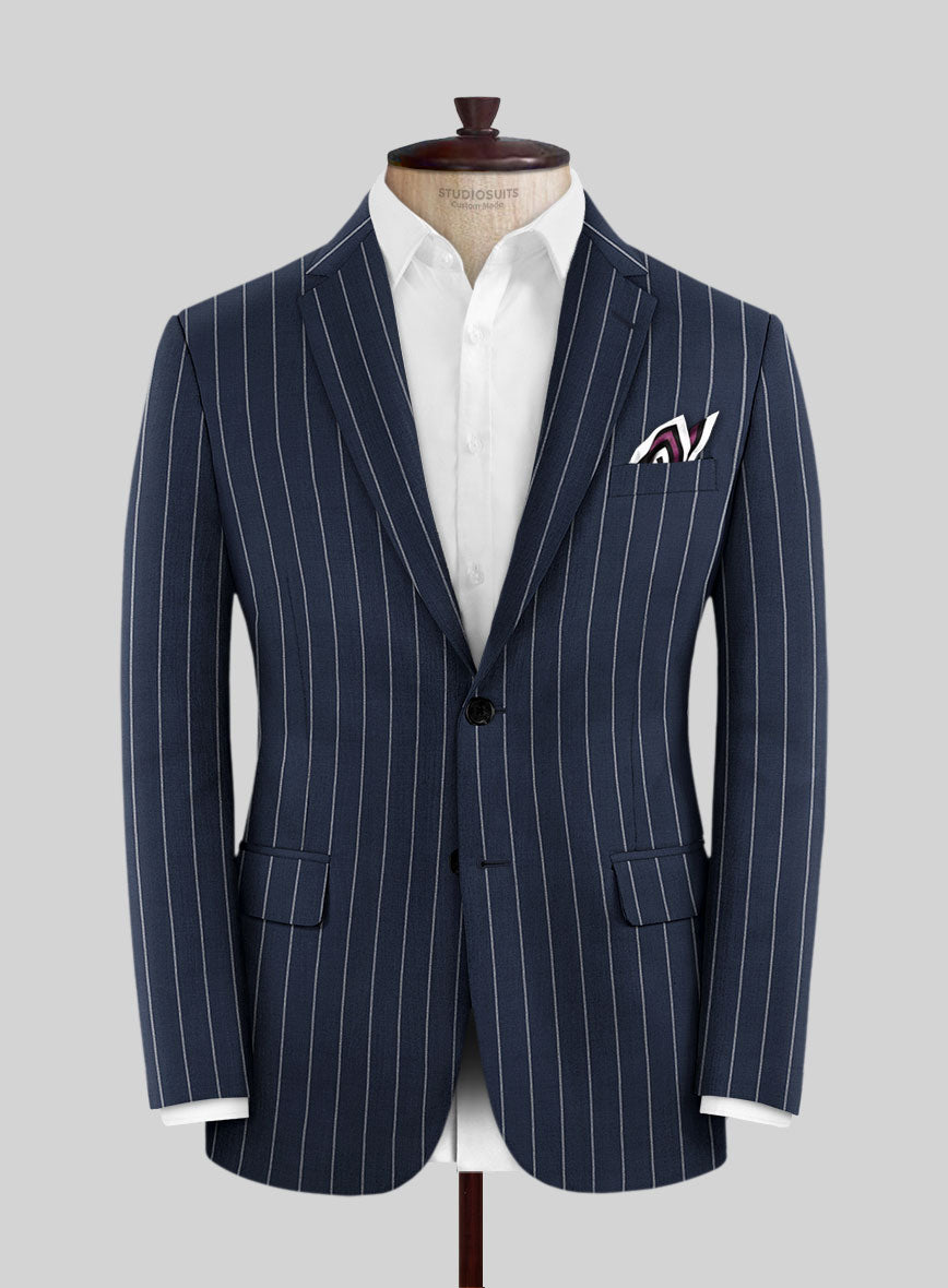 Napolean Ikel Stripe Space Blue Wool Suit - StudioSuits