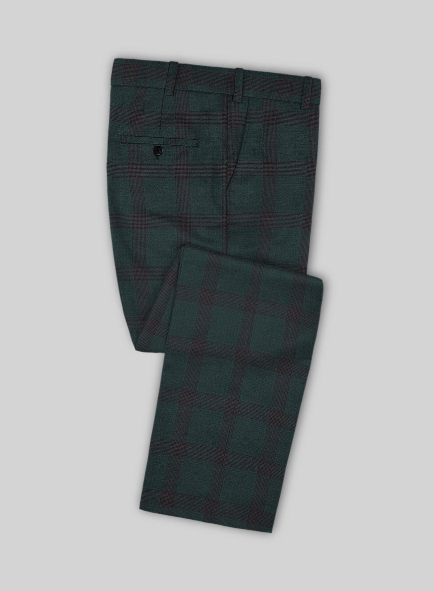 Napolean Knight Green Check Wool Pants - StudioSuits