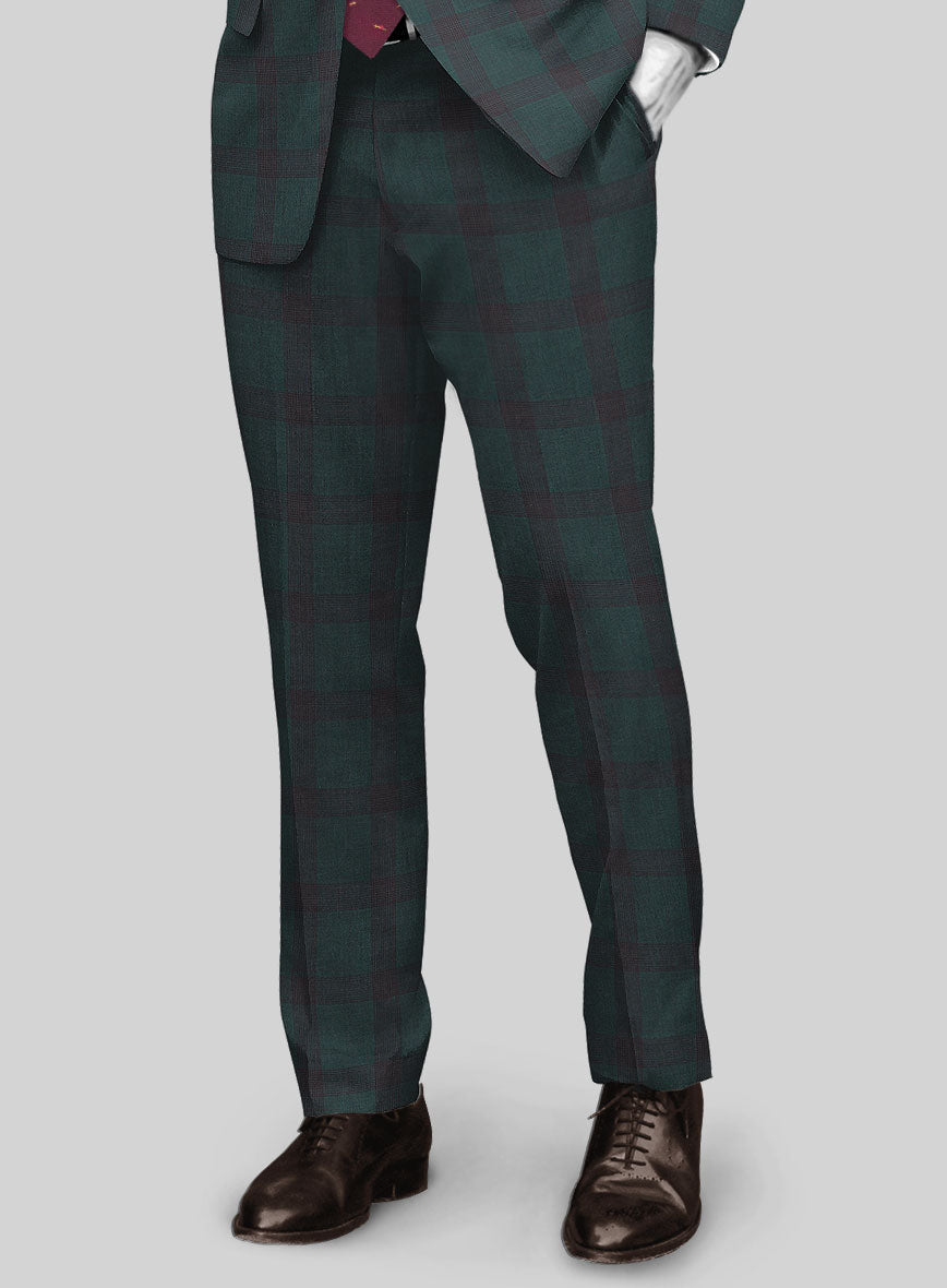 Napolean Knight Green Check Wool Pants - StudioSuits