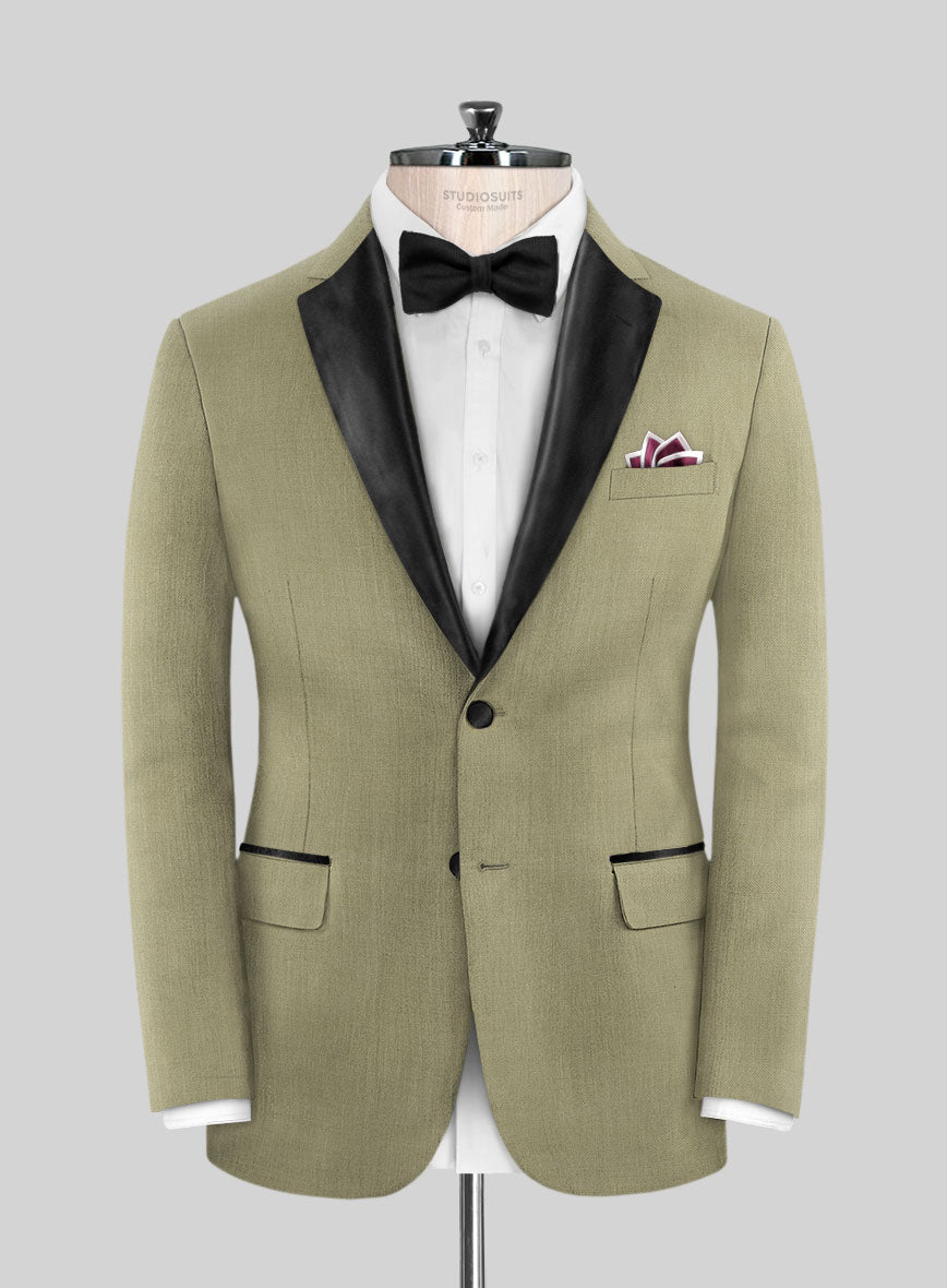 Napolean Light Khaki Wool Tuxedo Jacket - StudioSuits