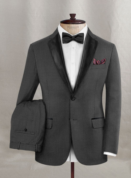 Napolean Mini Houndstooth Gray Wool Tuxedo Suit - StudioSuits