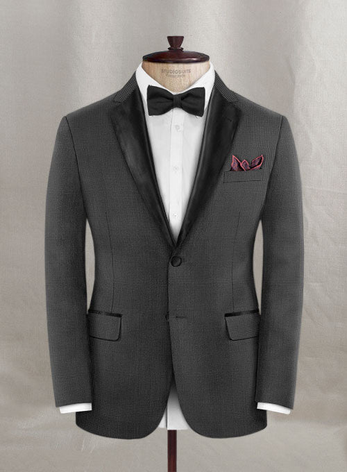 Napolean Mini Houndstooth Gray Wool Tuxedo Suit - StudioSuits