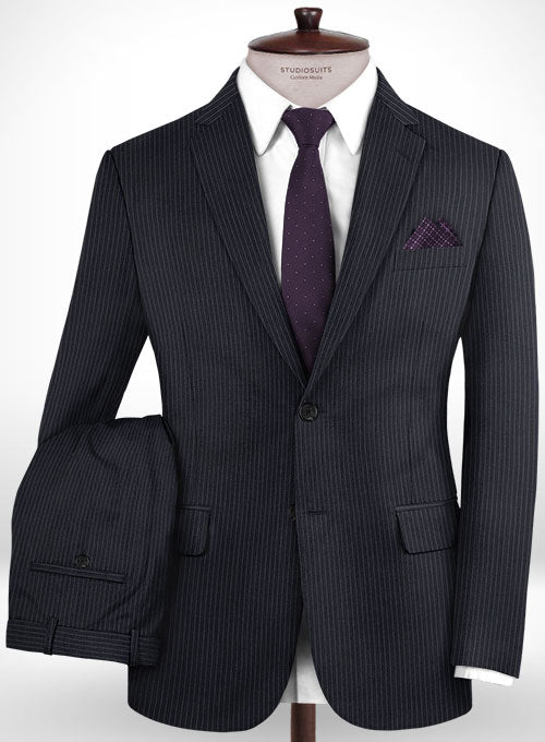 Napolean Mini Stripe Dark Blue Wool Suit - StudioSuits